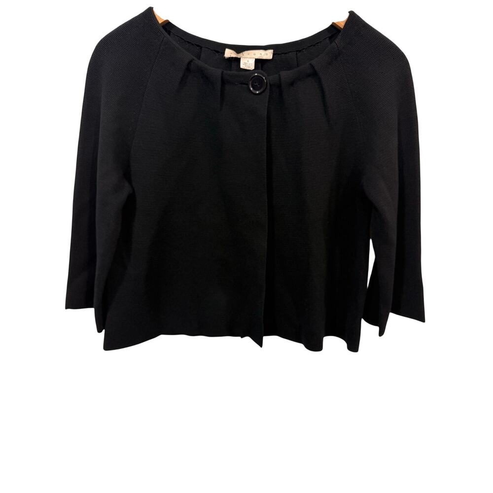Belford Cropped Black Silk Knit Cardigan Size S Pleated One Button Quiet Luxury